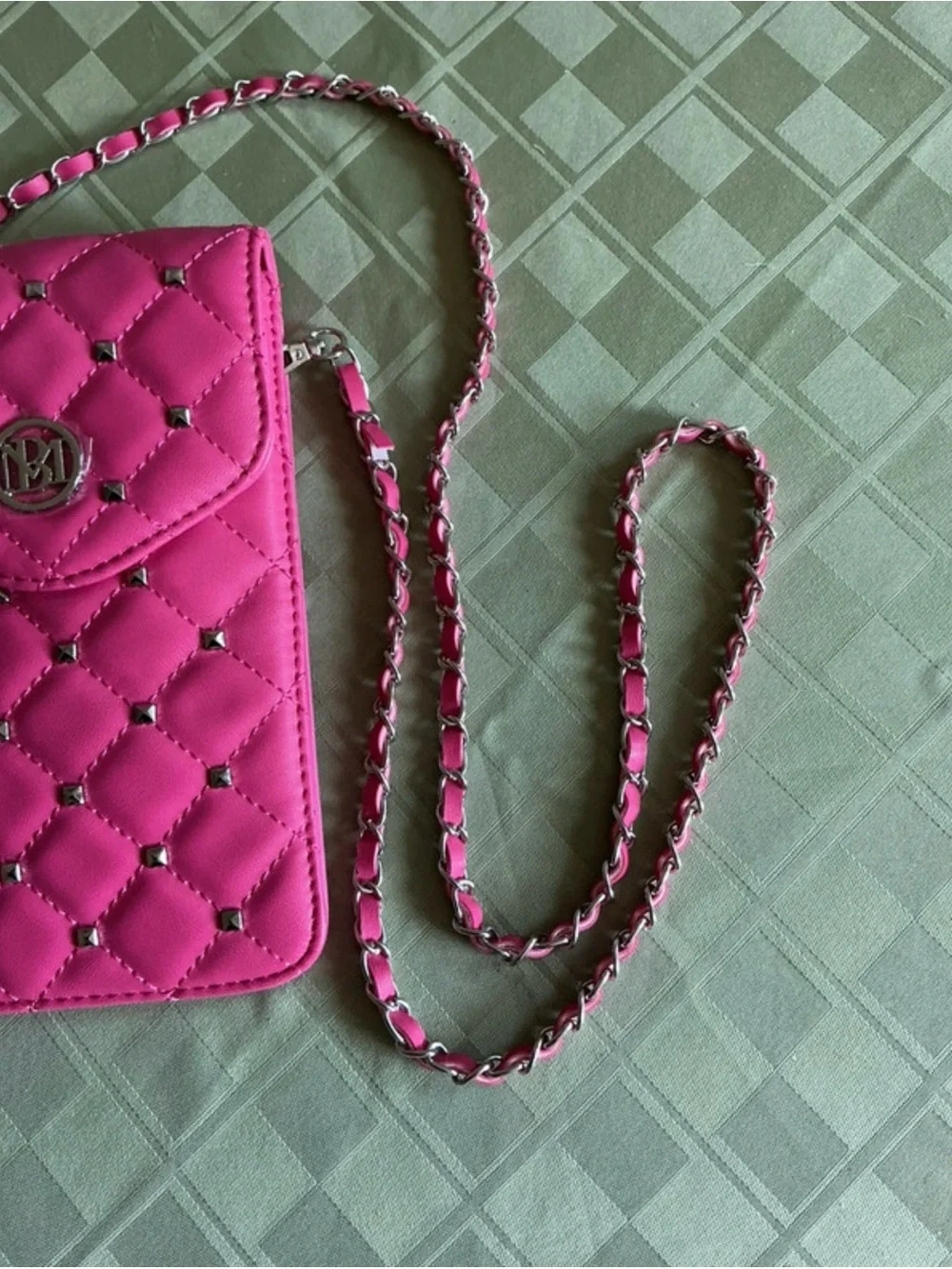 Badgley Mischka Quilted Hot Pink Crossbody Phone Bag with Chain Strap